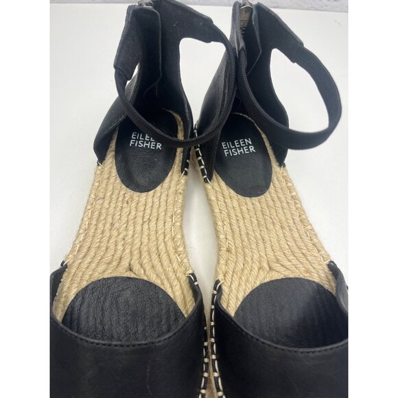 Eileen Fisher LaLa tumbled leather Black Espadrille Shoes Sandals Ladies Size 8 - Picture 9 of 11
